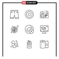 9 Universal Outlines Set for Web and Mobile Applications disc computers user security employee Editable Vector Design Elements