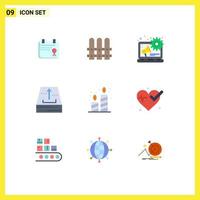 User Interface Pack of 9 Basic Flat Colors of candles birthday digital advertising up file Editable Vector Design Elements