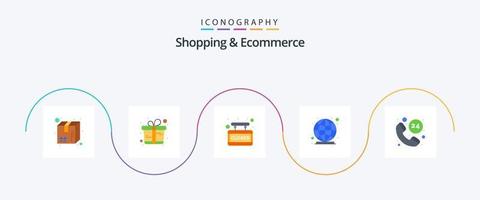 paquete de iconos de 5 planos de compras y comercio electrónico que incluye horas. Internet. caja de regalo. globo. tienda vector