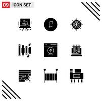 9 Universal Solid Glyphs Set for Web and Mobile Applications music custom money ways flow Editable Vector Design Elements