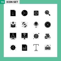 Set of 16 Commercial Solid Glyphs pack for optimization box extractor magnifying glass ecommerce Editable Vector Design Elements