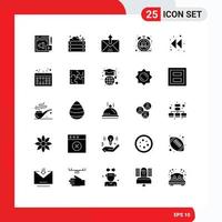 Pack of 25 Modern Solid Glyphs Signs and Symbols for Web Print Media such as time heart vegetables beat outline Editable Vector Design Elements