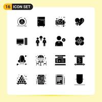 Set of 16 Modern UI Icons Symbols Signs for computer add freeze love battery Editable Vector Design Elements