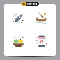 conjunto moderno de 4 iconos planos pictograma de comida de barco sandesh mosca amor elementos de diseño vectorial editables vector