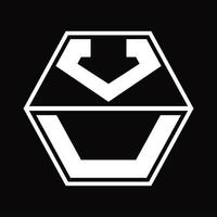 VU Logo monogram with hexagon shape up and down design template vector