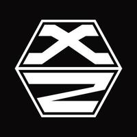 XZ Logo monogram with hexagon shape up and down design template vector