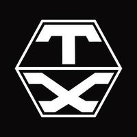 monograma del logotipo tx con plantilla de diseño de forma hexagonal hacia arriba y hacia abajo vector