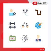 Flat Color Pack of 9 Universal Symbols of clean medical plumber healthcare dumbbell Editable Vector Design Elements