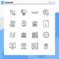 Universal Icon Symbols Group of 16 Modern Outlines of back to school magnifier moustache laboratory men Editable Vector Design Elements