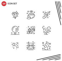 9 Universal Outlines Set for Web and Mobile Applications feminism game billiard ball activities Editable Vector Design Elements