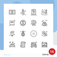 Pack of 16 creative Outlines of muscle training tie checklist navigation Editable Vector Design Elements