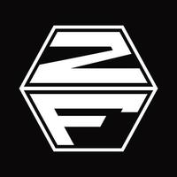 monograma del logotipo zf con plantilla de diseño de forma hexagonal hacia arriba y hacia abajo