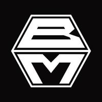 Monograma del logotipo de bm con plantilla de diseño de forma hexagonal hacia arriba y hacia abajo vector