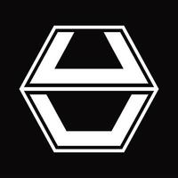 monograma del logotipo uu con plantilla de diseño de forma hexagonal hacia arriba y hacia abajo vector