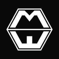 Monograma del logotipo de mw con plantilla de diseño de forma hexagonal hacia arriba y hacia abajo vector