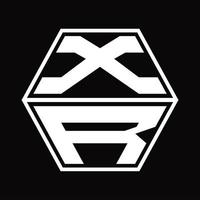 monograma del logotipo xr con plantilla de diseño de forma hexagonal hacia arriba y hacia abajo vector