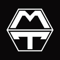 MT Logo monogram with hexagon shape up and down design template vector