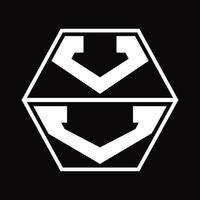 VV Logo monogram with hexagon shape up and down design template vector