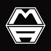MA Logo monogram with hexagon shape up and down design template vector