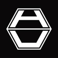 monograma del logotipo hu con plantilla de diseño de forma hexagonal hacia arriba y hacia abajo vector