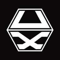 UX Logo monogram with hexagon shape up and down design template vector