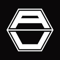 AU Logo monogram with hexagon shape up and down design template vector