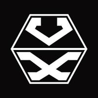 VX Logo monogram with hexagon shape up and down design template vector