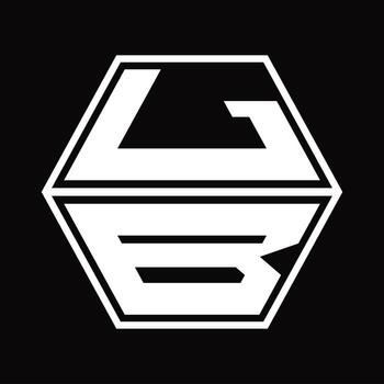 LB Logo monogram with hexagon shape up and down design template vector