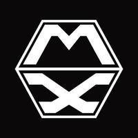 MX Logo monogram with hexagon shape up and down design template vector