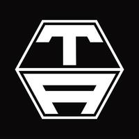 TA Logo monogram with hexagon shape up and down design template vector