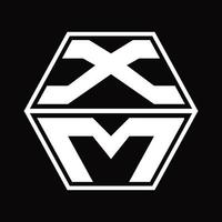 monograma del logotipo xm con plantilla de diseño de forma hexagonal hacia arriba y hacia abajo vector