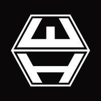 WH Logo monogram with hexagon shape up and down design template vector