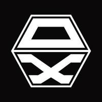 OX Logo monogram with hexagon shape up and down design template vector