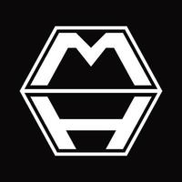 MH Logo monogram with hexagon shape up and down design template vector