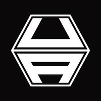 UA Logo monogram with hexagon shape up and down design template vector