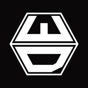 WD Logo monogram with hexagon shape up and down design template vector