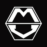 Monograma del logotipo mv con plantilla de diseño de forma hexagonal hacia arriba y hacia abajo vector