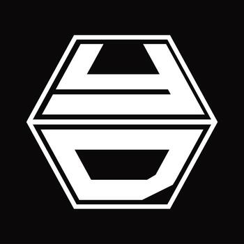 YD Logo monogram with hexagon shape up and down design template vector