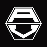 AV Logo monogram with hexagon shape up and down design template vector