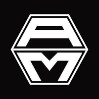 AM Logo monogram with hexagon shape up and down design template vector