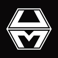 UM Logo monogram with hexagon shape up and down design template vector