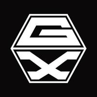 monograma del logotipo gx con plantilla de diseño de forma hexagonal hacia arriba y hacia abajo vector