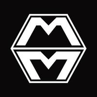 MM Logo monogram with hexagon shape up and down design template vector