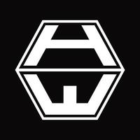 HW Logo monogram with hexagon shape up and down design template vector