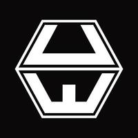 UW Logo monogram with hexagon shape up and down design template vector