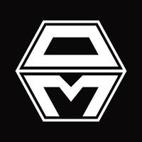 OM Logo monogram with hexagon shape up and down design template vector
