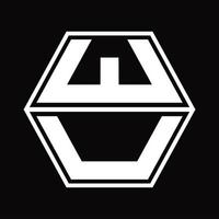 monograma del logotipo de wu con plantilla de diseño de forma hexagonal hacia arriba y hacia abajo vector