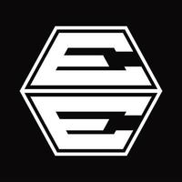 monograma del logotipo ee con plantilla de diseño de forma hexagonal hacia arriba y hacia abajo vector