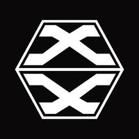 Monograma del logotipo xx con plantilla de diseño de forma hexagonal hacia arriba y hacia abajo vector