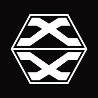 XX Logo monogram with hexagon shape up and down design template vector
